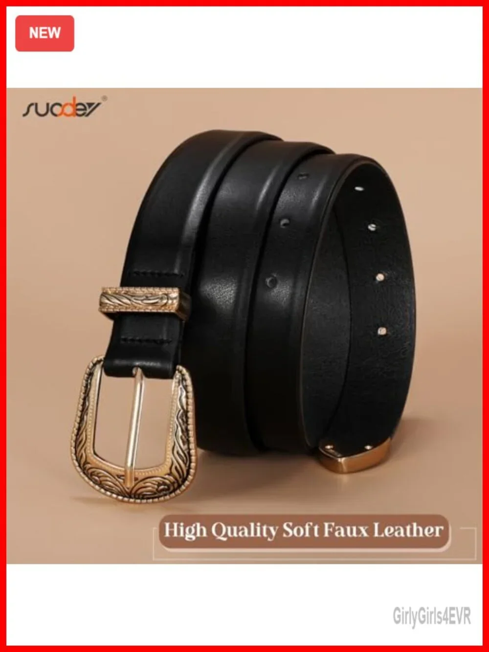 Western Faux Leather Women's Belt with Vintage Metal Buckle